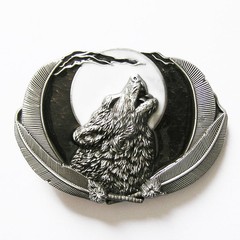 Enamel Animal Moon Wildlife Shout Wolf Oval Western Belt Buckle