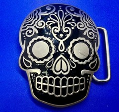 Day Of The Dead Black Skull Mexican Dia De Muertos Belt Buckle- Jeans Friend