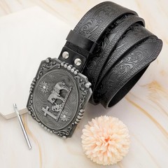 RechicGu Western Leather M,fit waist 36-40 inches, Silver Cross Prayer,black