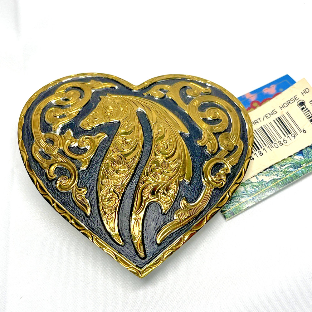 Crumrine Engraved Horse Floral Design on Heart Shape Buckle NEW with Tags