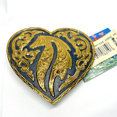 Crumrine Engraved Horse Floral Design on Heart Shape Buckle NEW with Tags