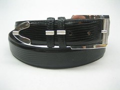 STERLING SILVER 925 BUCKLE TWO LOOP AND TIP SET & GENUINE LIZARD 1.5&Prime; BELT U.S.A