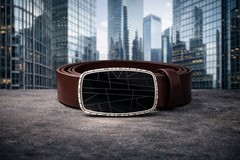Modern Geometric Belt Buckle – Black Enamel with Silver Lines | 40mm