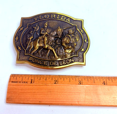 Vintage Heritage Mint Ltd Ponce de Leon Brass Belt Buckle with Papers and Pouch
