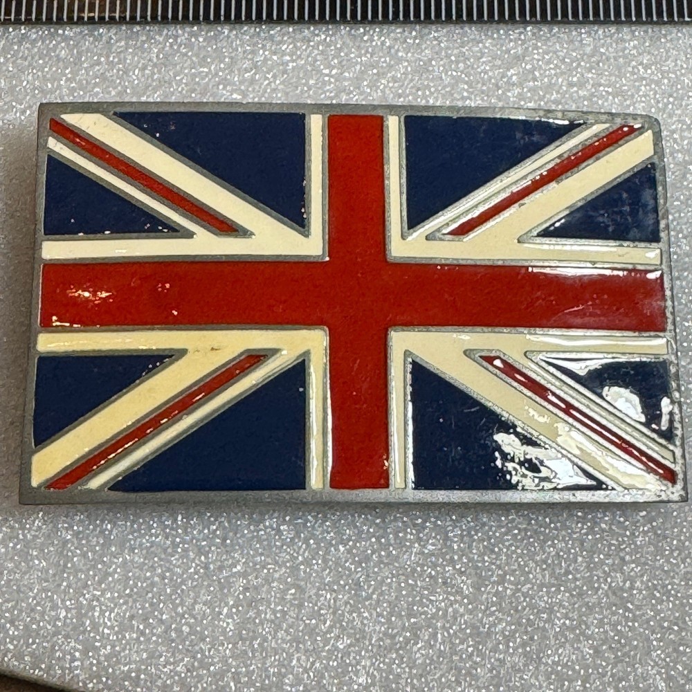 British Flag Belt Buckle Metal Pewter Tone Made Mexico Reissue