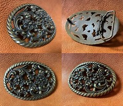 HA0131-OEB Antique Brass Flower Engraved Buckle fits 1-1/2&Prime; Wide Belt
