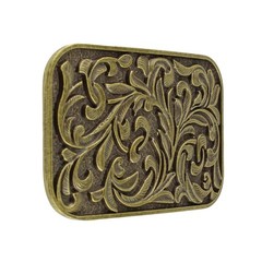 Western Cowboy Belt Buckle Carved Floral Ornate Design Antique Bronze 3 1/2 inch