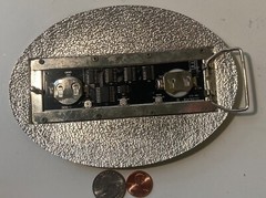 Vintage Metal Belt Buckle, Giant Size, Silver and Brass, Batteries, Nice Western