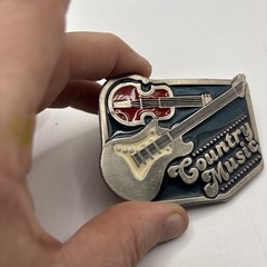 Country Music Guitar Western Metal Enamel Belt Buckle