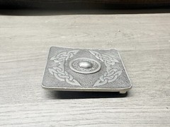 VINTAGE SCOTTISH KILT CLAN ART CO PEWTER BULLDOG BELT BUCKLE CELTIC PATTERN