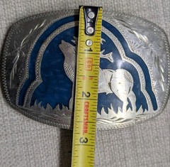 vintage ELK belt buckle HANDCRAFTED german silver WESTERN inlay ENGRAVED cowboy