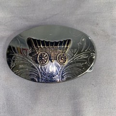 Child Sized Belt Buckle Western Covered Wagon Silver Tone