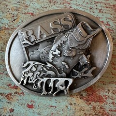 Men’s Vntg Large Mouth BASS Fish Silver-tone Belt Buckle MADE IN U.S.A. Fishing