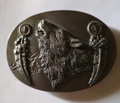 Vintage 1993 Siskiyou Pewter Howling Wolf Spirit Belt Buckle Feathers O-8