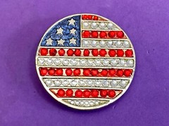 United States Of American Usa Flag Colors On Round Rhinestone Belt Buckle