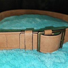 Calvin Klein Jeans Belt Mens Size M Brown Leather Logo Casual Belt Brass Buckle
