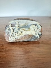 Vintage Large Carved Cream & Brown Resin Woman and Man Chariot Horses Belt Buckl