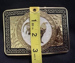 Western Rooster Rectangular Belt Buckle Gold/Black Metal Fits 1.5in Belt