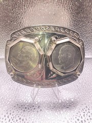 Double Eisenhower SILVER DOLLAR Coins Belt Buckle 1776 – 1976 Centennial 4×2.75”