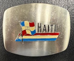 🌍 Haiti Flag Belt Buckle – Enamel Design on Brushed Metal