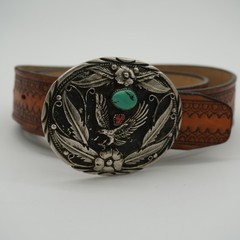 S.S.I Native American Eagle Floral Belt Buckle With Turquoise And Coral Stone