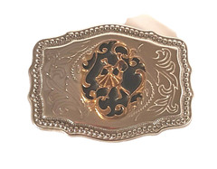 Belt Buckle Dancing Couple Made in the USA Embossed Black/Silver/Gold tone