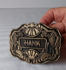 Vintage Belt Buckle « HANK » Name Brass Oden Inc. Western Cowboy 1970&rsquo;s