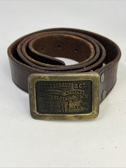 vintage 1970s belt buckle LEVIS WESTERN cowboy denim BRASS With Leather Belt