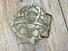Firefighter Fireman Skull Wearing Helmet Promo Black Helmet Apparel Belt Buckle