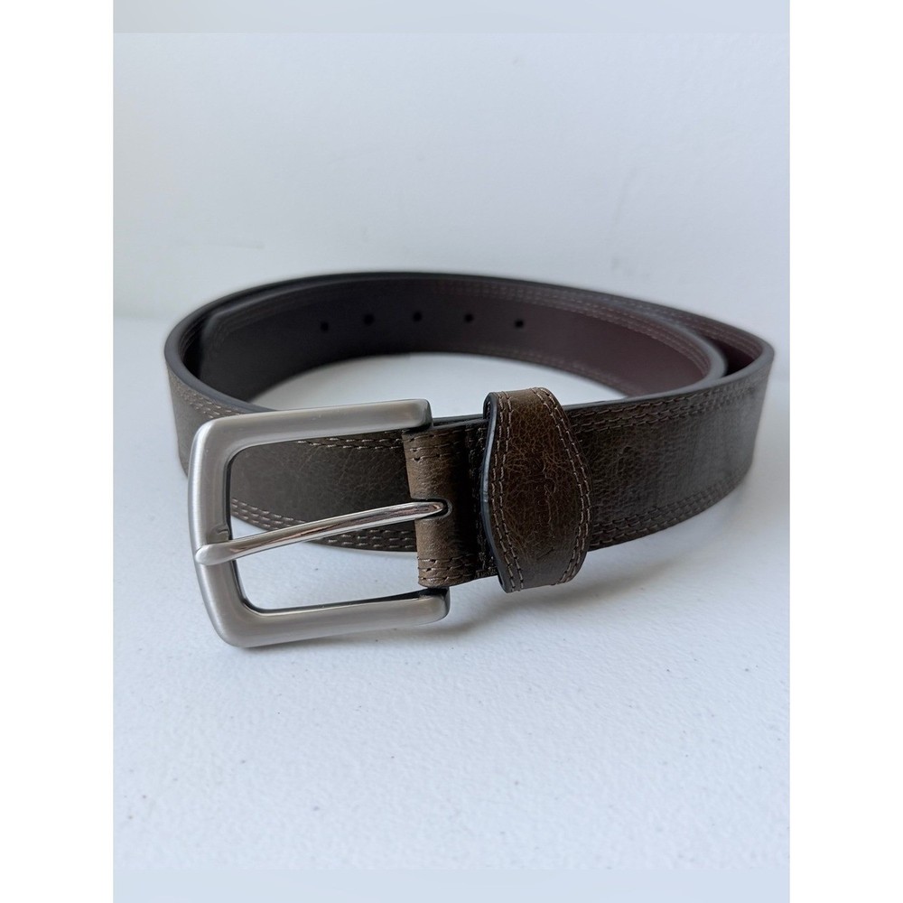 Wrangler Dark Brown American Bison Leather Belt • Silver Buckle Size 38