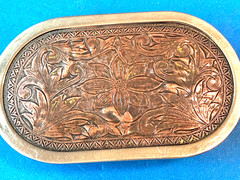 Vintage Nickel Plated Hand Made Beautiful Intricate Floral Pattern Belt Buckle
