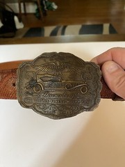 Vintage Brass Duesenburg Straight Eight Belt Buckle And Leathe Belt Handmade Car