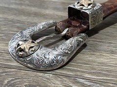 Rare Chet Vogt 14k .925 Sterling Belt Buckle Set XL cowboy Star ✅