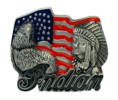 Indian American Flag Eagle Belt Buckle Pewter 3.25”x 2.5” Fit Up To 1.75” Belt y