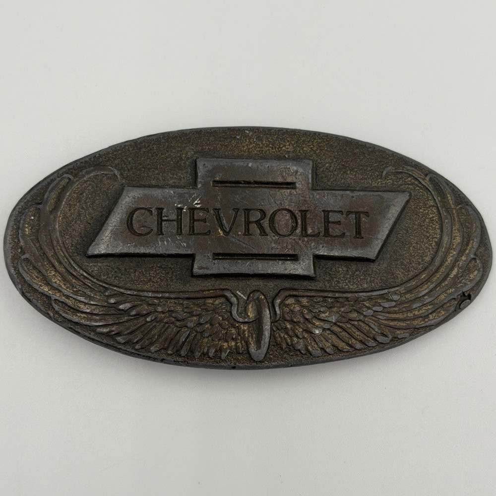 Chevrolet Oval Logo Metal Plate Belt Buckle Bronze Antique Finish Fits 2in