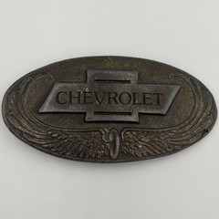 Chevrolet Oval Logo Metal Plate Belt Buckle Bronze Antique Finish Fits 2in