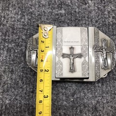 Antique Brushed In God we Trust Cross Belt Buckle with Lighter, Stock in US