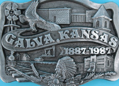 VTG 80s Galva Kansas Centennial Commemorative Western Belt Buckle