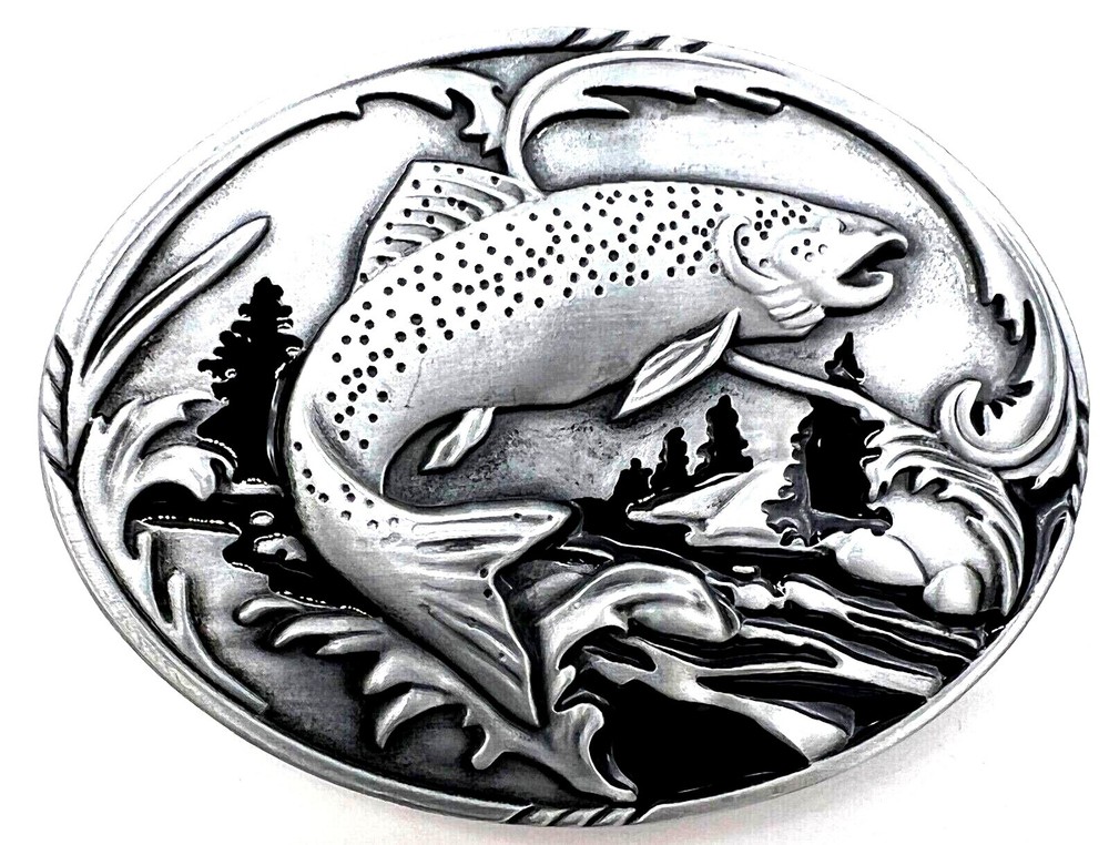 Fishing Angler Fly Fishing Black Enameled Fish Belt Buckle