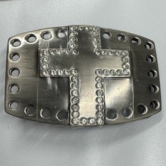 Sparkling Rhinestone Cross Belt Buckle Pewter Tone Western Style 3&Prime; x 2&Prime;