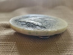 Vintage 80s Faux Scrimshaw Eagle Belt Buckle, Cultured Stone Western Wildlife