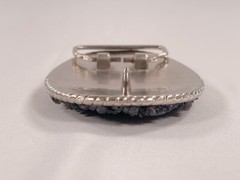 Handmade Oval Silver-Tone Belt Buckle with Iolite Gemstone Bead Inlay – Western