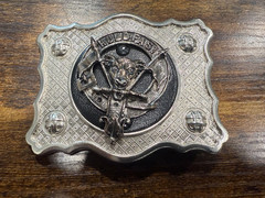 Art Pewter Johnstone Clan Crest Belt Buckle C36 Scottish with Sword Pin