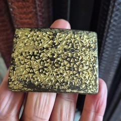 Vintage Yellow Belt Buckle Floral Boho Style Ornamental Metal Design
