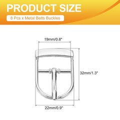 8 Pcs 0.8 Inch Adjustable Single Prong Buckle Belt Buckle, Silver Tone