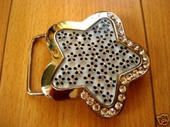 Famous Rhinestone Star White Flower Woman Belt Buckle