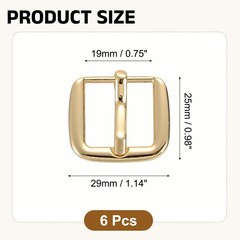 Metal Roller Buckle, 6Pcs 0.75&Prime; Square Single Prong Belt Buckle, Light Gold