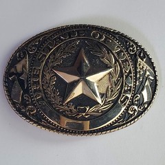 The State of Texas Belt Buckle Gold Tone Lone Star Seal Western Cowboy Large