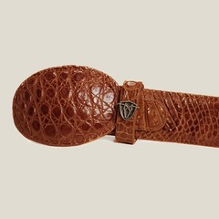 Genuine Exotic Alligator Caiman Belly Western Belt with Removable Buckle -Cognac