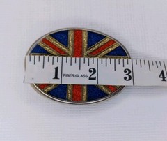 British Flag Belt Buckle Union Jack Glitter Enamel On Silver Tone Metal